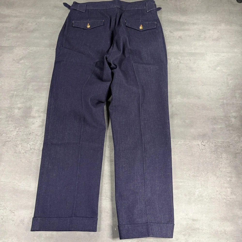 Marini Gurkha Pant Trousers Mens 31 Pleated Side Tab Indigo Denim Cuffed NEW